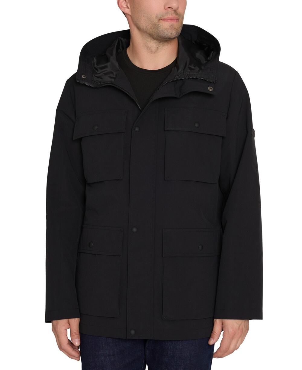 Sam Edelman Hooded Patch Pocket Cargo Field Jacket Black Medium